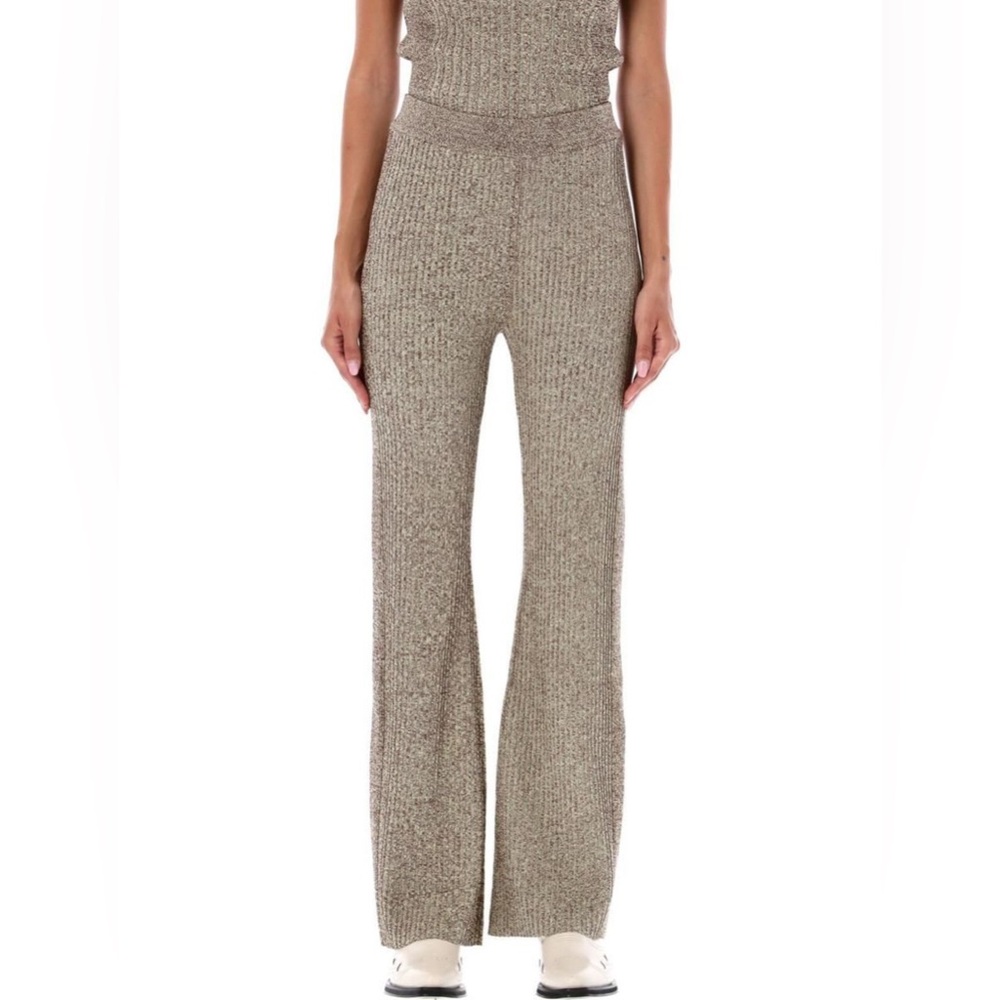 NWOT Ganni rib knit melange flared pants size M elastic waist pull on
